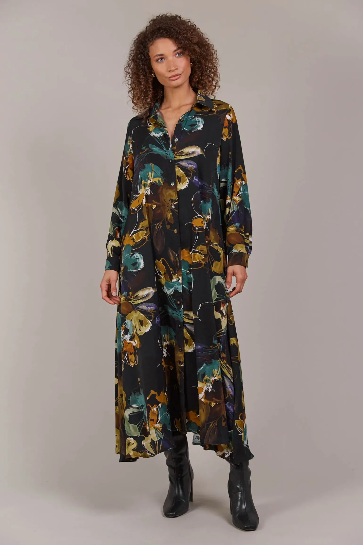 Elsie Shirt Dress - Botanical Black