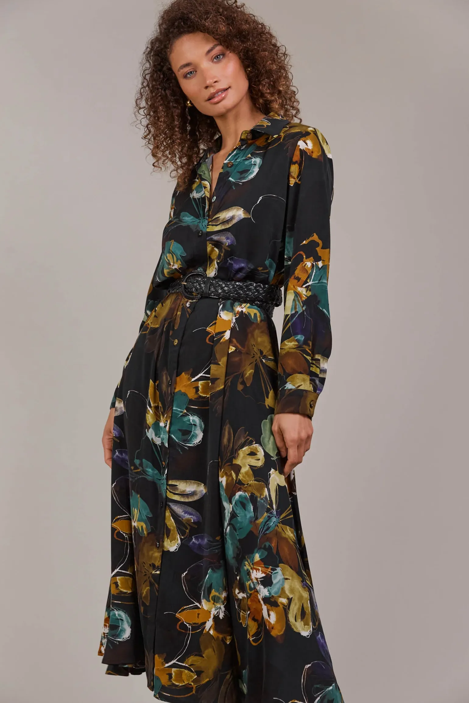 Elsie Shirt Dress - Botanical Black