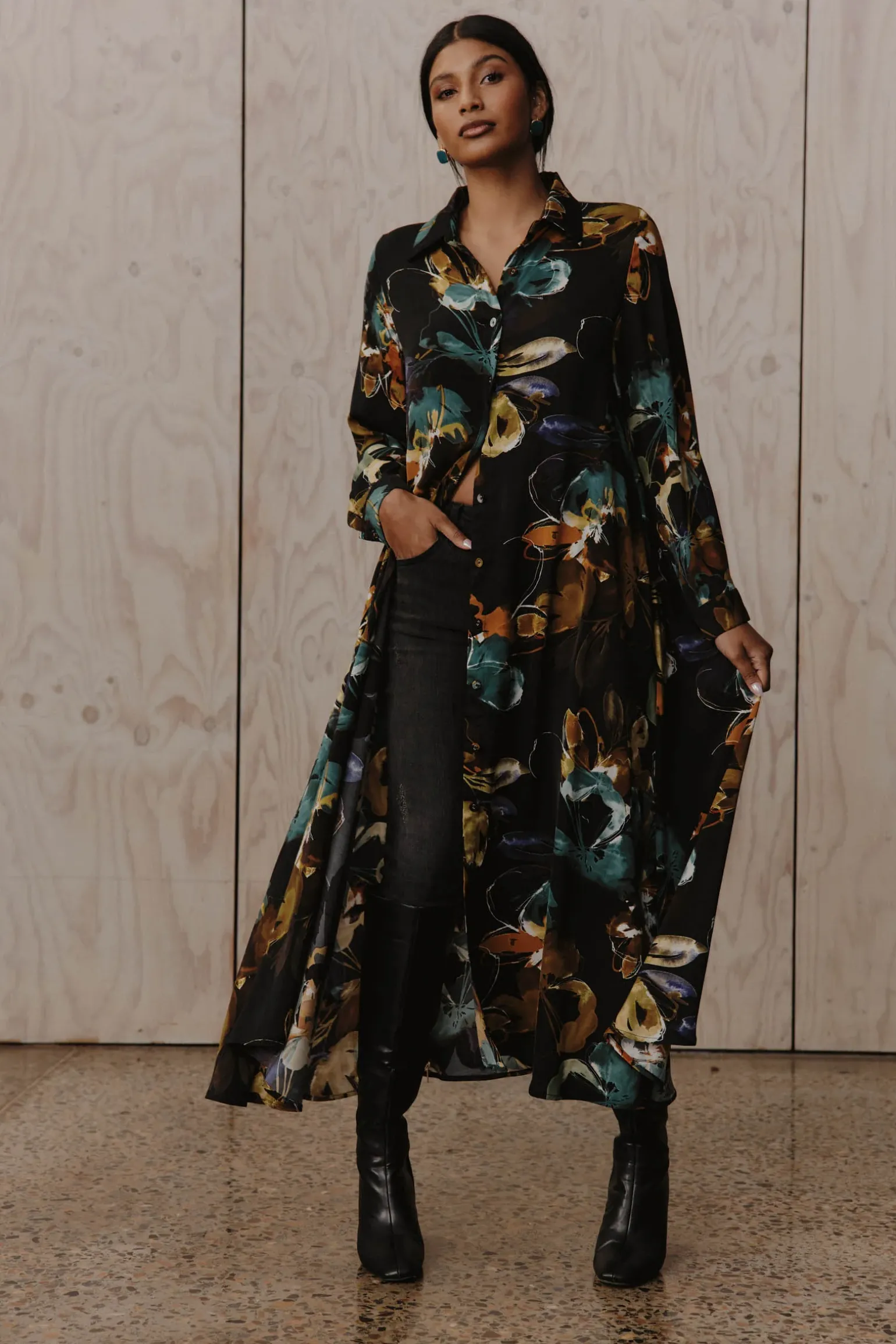 Elsie Shirt Dress - Botanical Black