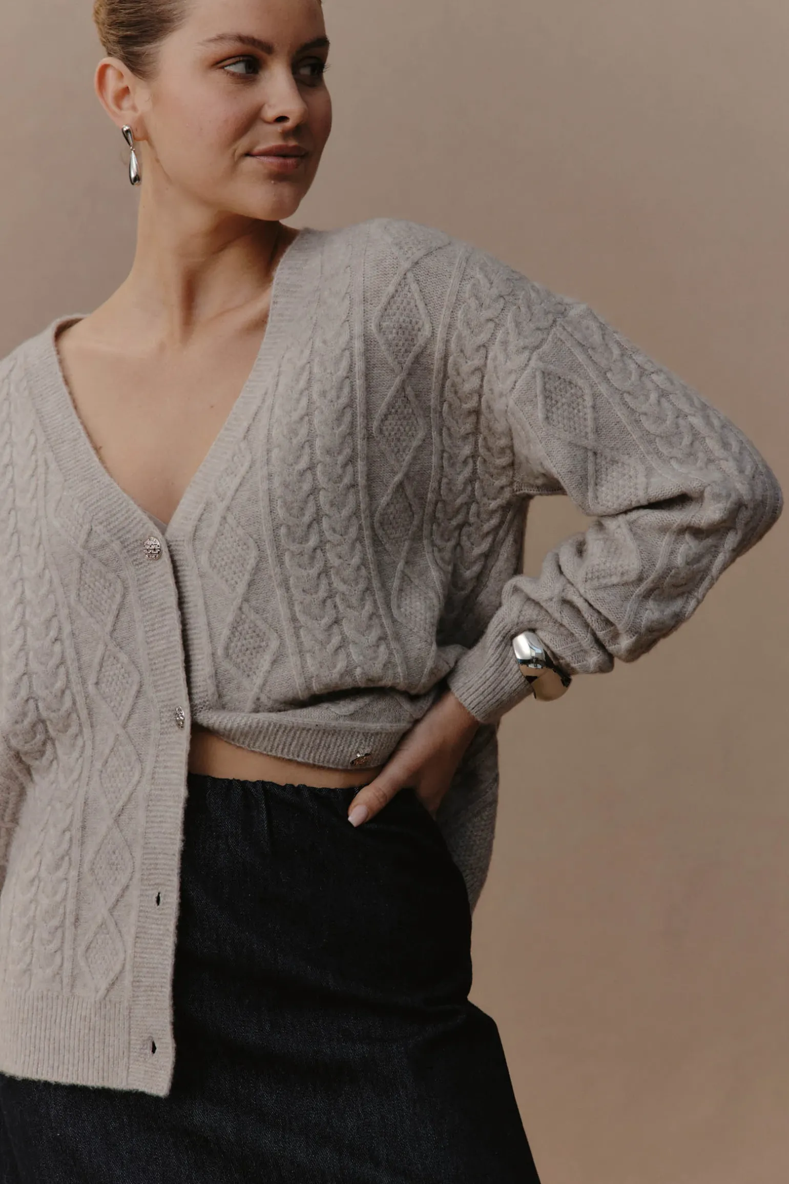 Merano Crop Cardigan - Flax