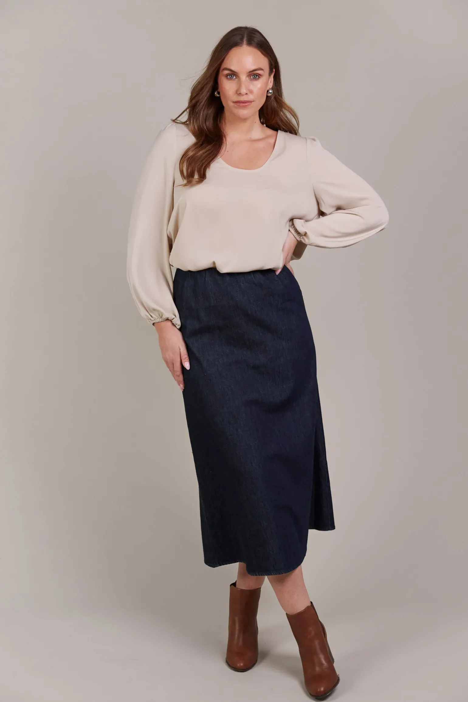 Pepi Denim Midi Skirt - Oxford