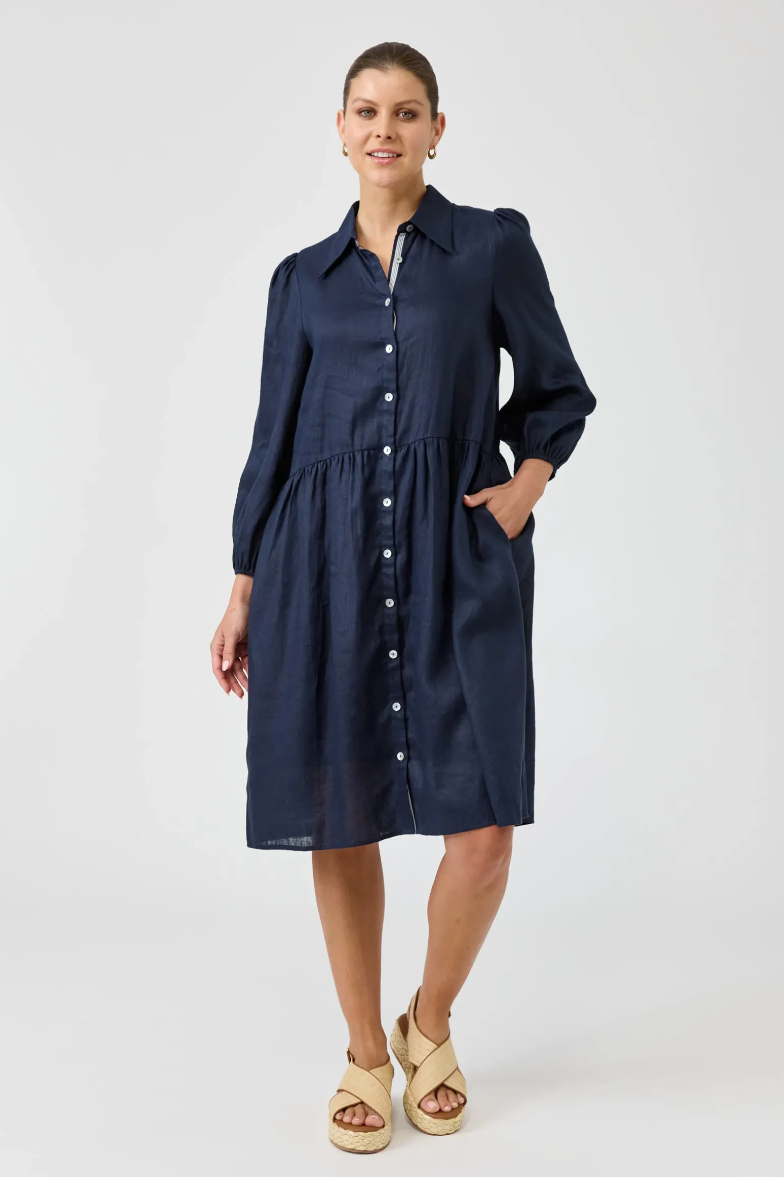 Studio Midi Shirt Dress - Navy