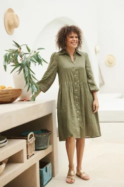 Studio Midi Shirt Dress - Khaki